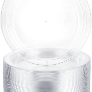 AKOLAFE 50 farfurii din plastic transparent farfurii reutilizabile de 9 cm farfurii din plastic farfurii rezistente din plastic farfurii reutilizabile din plastic dur pentru nunti, petreceri, zile de nastere, Craciun si botez