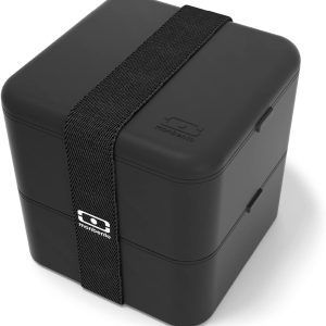 Monbento - Cutie bento mare MB Onix pătrat cu compartimente Fabricat în Franța - Cutie de prânz rezistentă la scurgeri Perfectă pentru birou/pregătirea mesei/școală - Fără BPA - Sigur pentru alimente - Negru