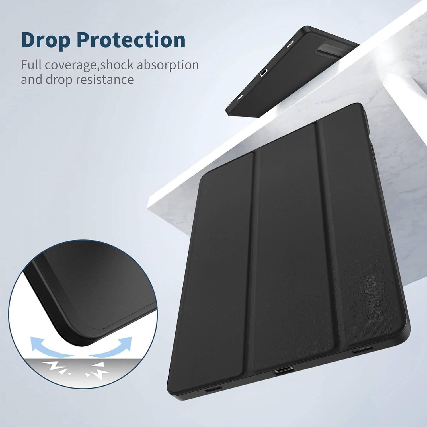 Husă EasyAcc pentru Samsung Galaxy Tab S10+, Galaxy Tab S9 FE+ / S9 Plus 12,4 inchi cu suport S Pen - Ultra subțire cu funcție de suport Husă de protecție subțire din piele PU neagră - Image 3