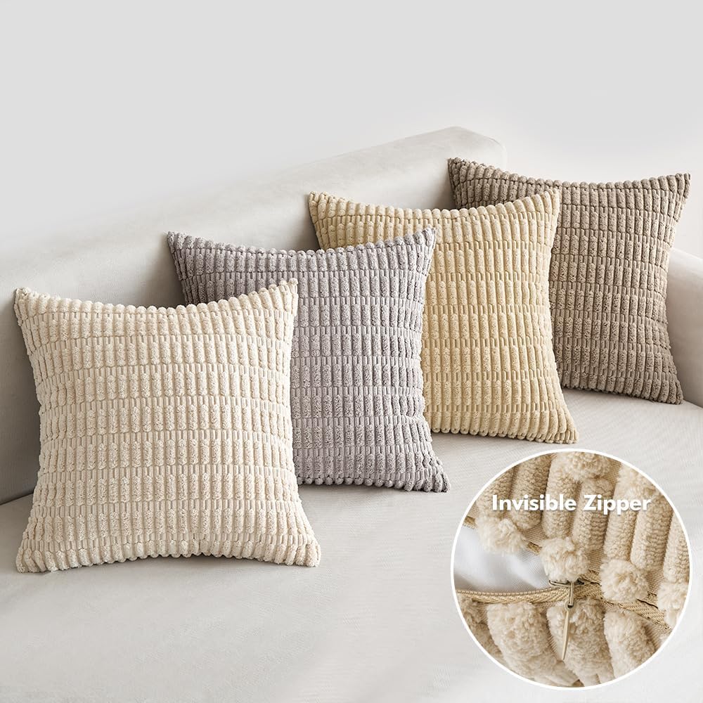 Huse de perne din velur EMEMA, set de 4, perne decorative de canapea, huse de perne moderne, 45 x 45 cm, perna decorativa, husa de perna decorativa moale pentru living, canapea, dormitor, maro taupe - Image 4