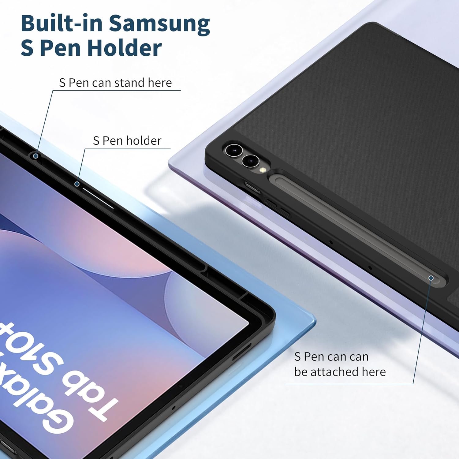 Husă EasyAcc pentru Samsung Galaxy Tab S10+, Galaxy Tab S9 FE+ / S9 Plus 12,4 inchi cu suport S Pen - Ultra subțire cu funcție de suport Husă de protecție subțire din piele PU neagră - Image 4