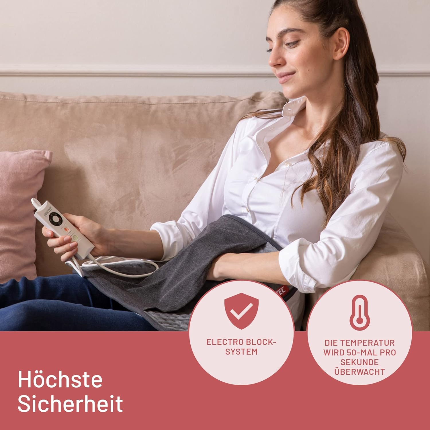 Imetec Intellisense Comfort Pad de încălzire multifuncțional ideal pentru spate și abdomen, buzunar pentru mâini, încălzire rapidă, țesătură hipoalergenică, 5 temperaturi, sistem de siguranță bloc electric, lavabil - Image 3