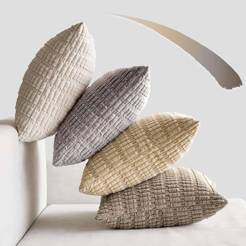 Huse de perne din velur EMEMA, set de 4, perne decorative de canapea, huse de perne moderne, 45 x 45 cm, perna decorativa, husa de perna decorativa moale pentru living, canapea, dormitor, maro taupe - Image 6