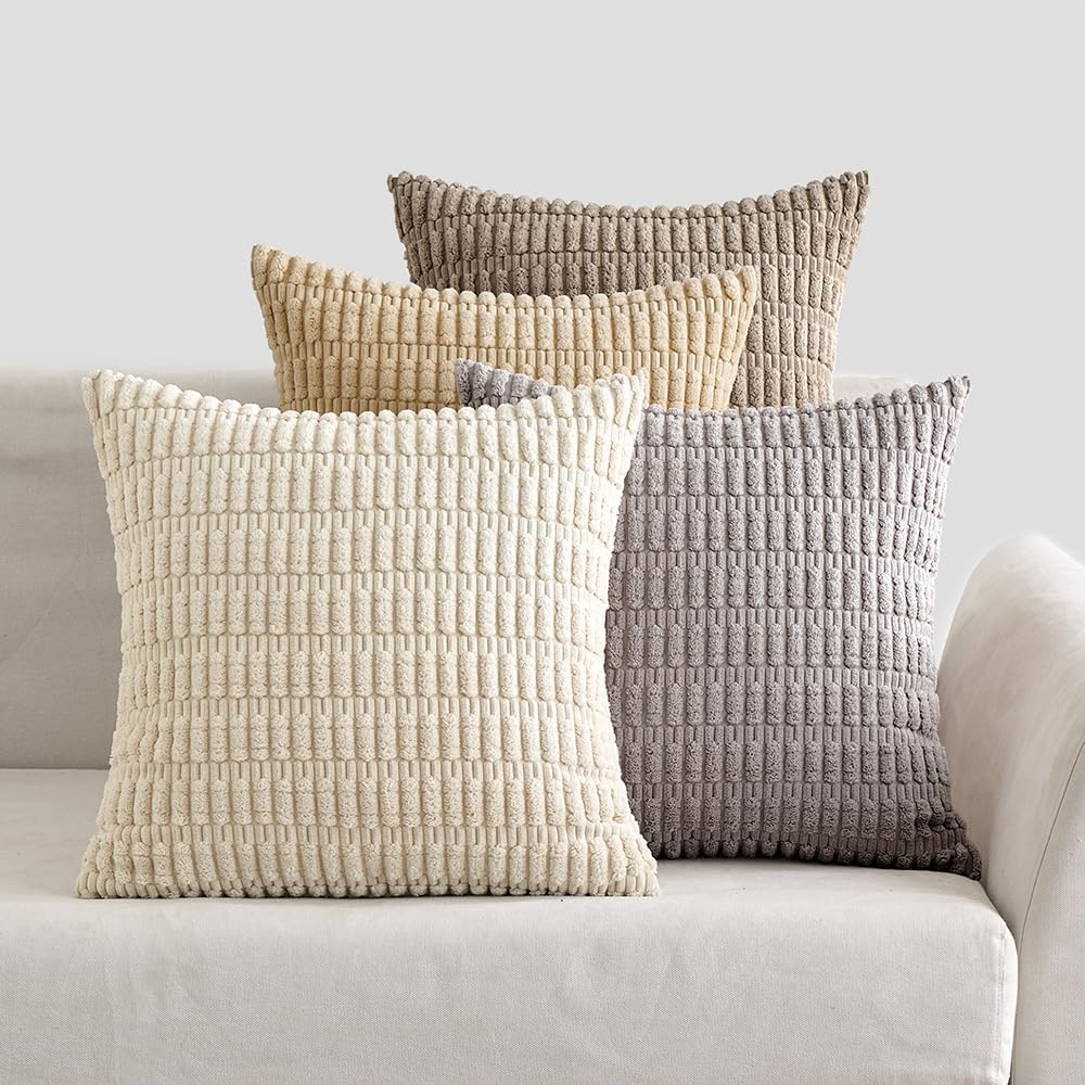 Huse de perne din velur EMEMA, set de 4, perne decorative de canapea, huse de perne moderne, 45 x 45 cm, perna decorativa, husa de perna decorativa moale pentru living, canapea, dormitor, maro taupe