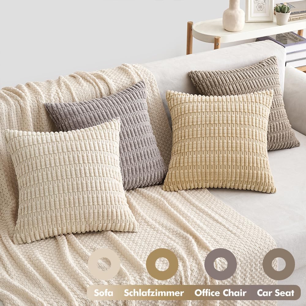 Huse de perne din velur EMEMA, set de 4, perne decorative de canapea, huse de perne moderne, 45 x 45 cm, perna decorativa, husa de perna decorativa moale pentru living, canapea, dormitor, maro taupe - Image 5