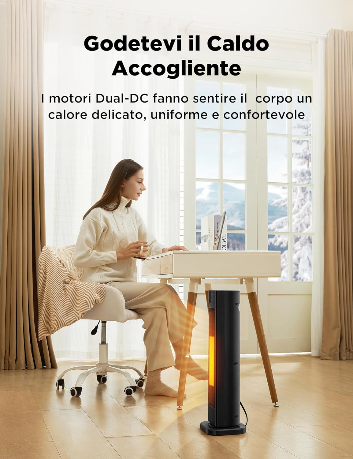 Midea NTH20-22ER Încălzitor electric de mică putere cu încălzitor ventilator, 2000 W, tehnologie ceramică silentioasă, temporizator 24 ore, mod Eco, 2 niveluri de temperatură, termostat de cameră - Image 3