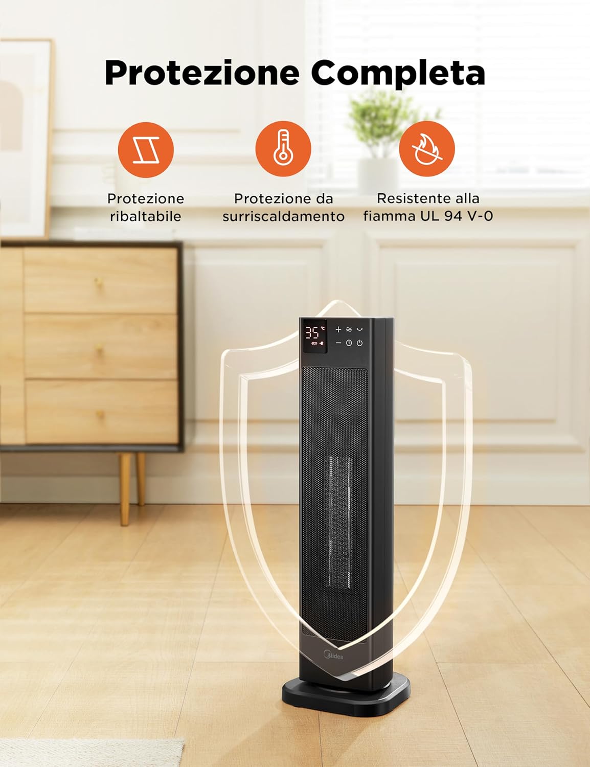 Midea NTH20-22ER Încălzitor electric de mică putere cu încălzitor ventilator, 2000 W, tehnologie ceramică silentioasă, temporizator 24 ore, mod Eco, 2 niveluri de temperatură, termostat de cameră - Image 7