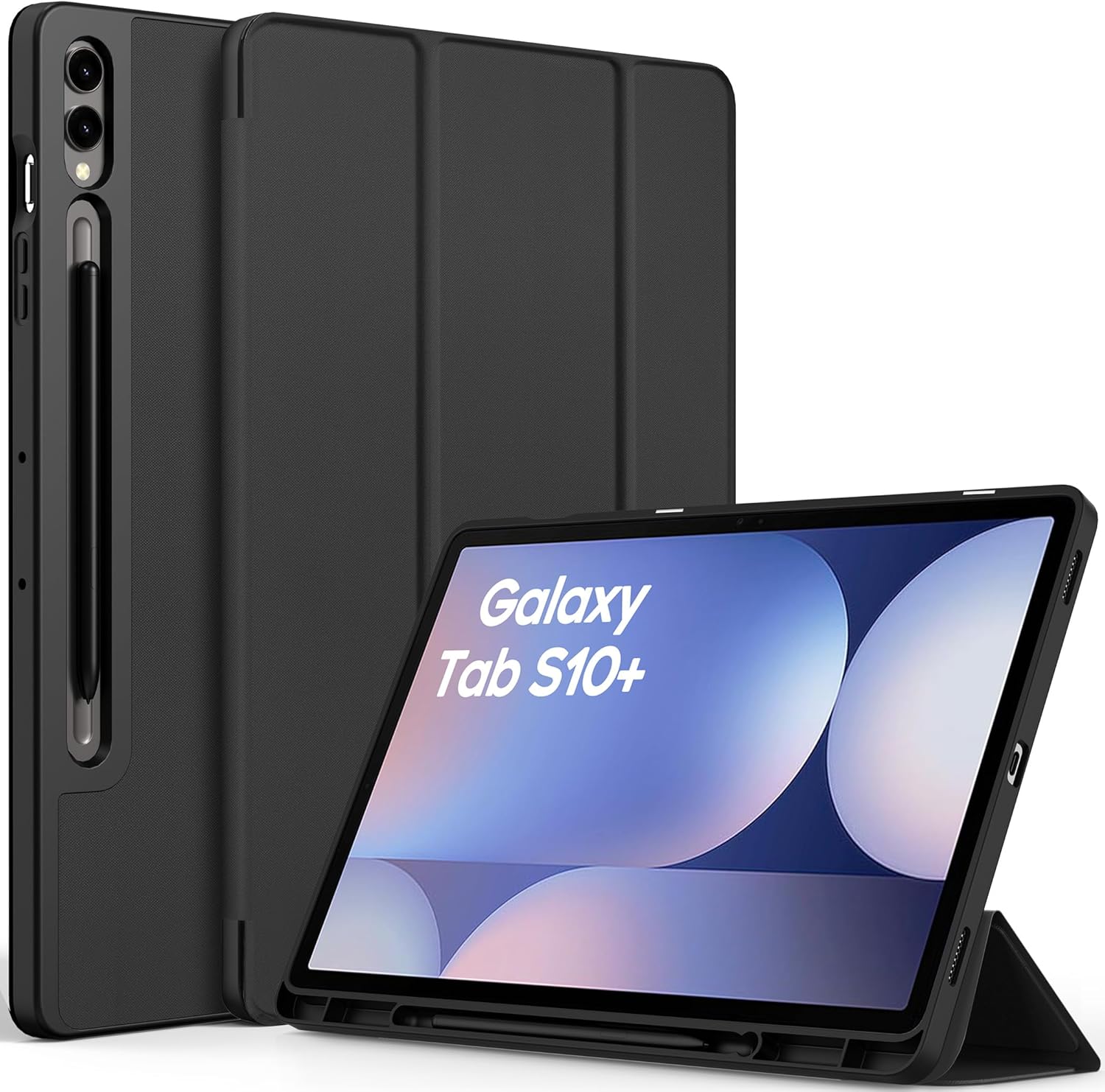 Husă EasyAcc pentru Samsung Galaxy Tab S10+, Galaxy Tab S9 FE+ / S9 Plus 12,4 inchi cu suport S Pen - Ultra subțire cu funcție de suport Husă de protecție subțire din piele PU neagră