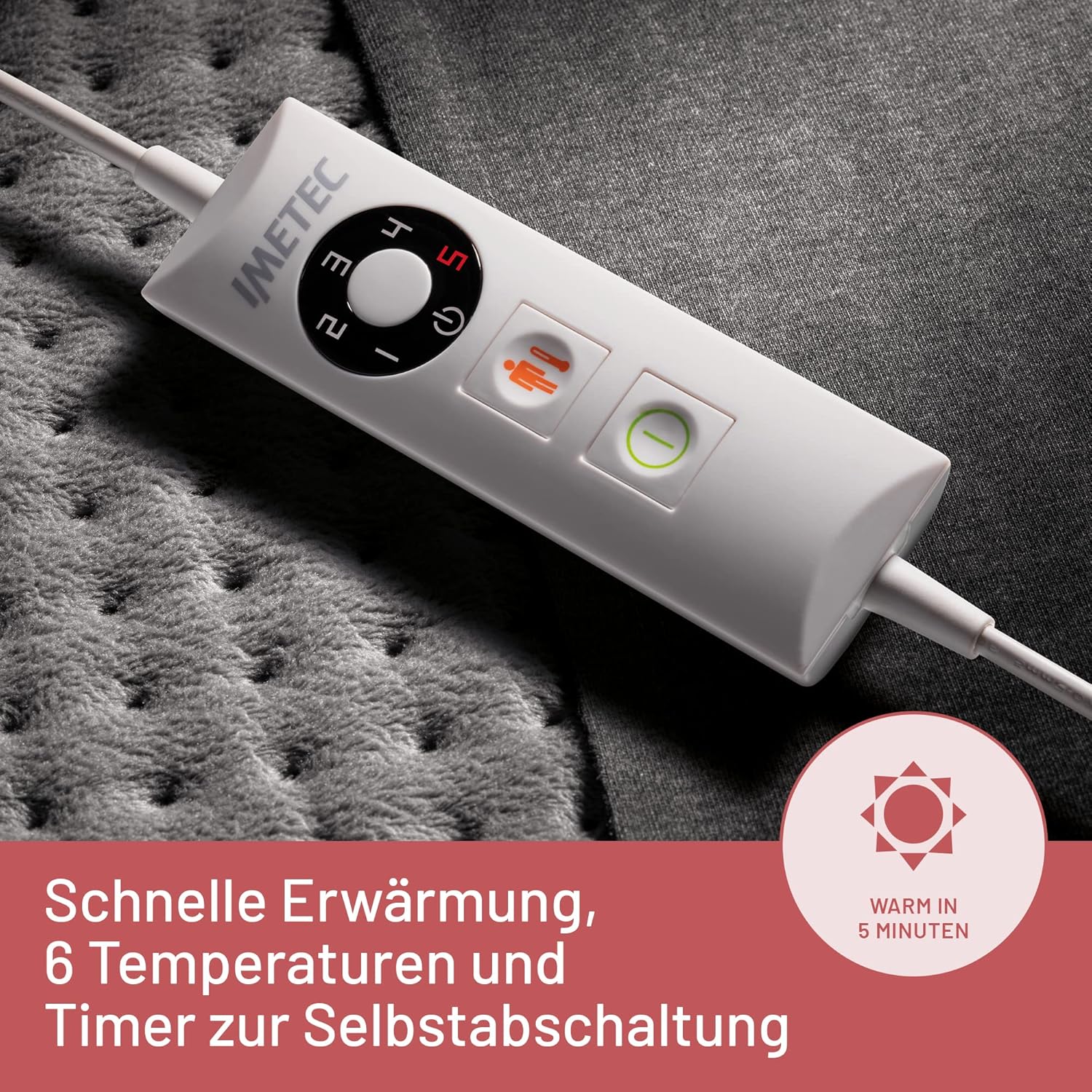 Imetec Intellisense Comfort Pad de încălzire multifuncțional ideal pentru spate și abdomen, buzunar pentru mâini, încălzire rapidă, țesătură hipoalergenică, 5 temperaturi, sistem de siguranță bloc electric, lavabil - Image 5