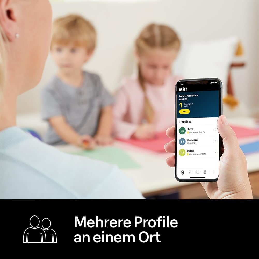 Termometru auricular Braun ThermoScan® 7+ Connect, compatibil cu aplicația Braun Family Care™, tehnologie Age Precision®, afișaj digital codificat prin culori, potrivit pentru bebeluși și copii mici - Image 5