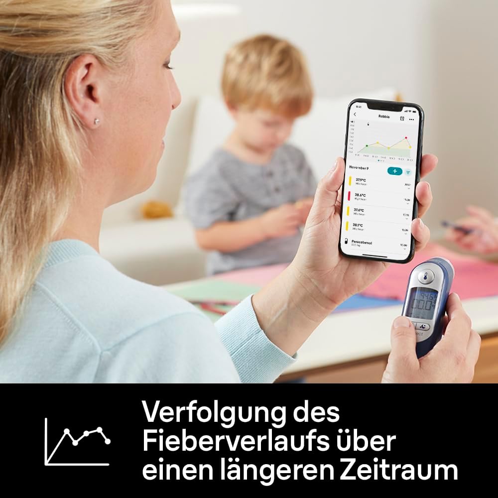 Termometru auricular Braun ThermoScan® 7+ Connect, compatibil cu aplicația Braun Family Care™, tehnologie Age Precision®, afișaj digital codificat prin culori, potrivit pentru bebeluși și copii mici - Image 4