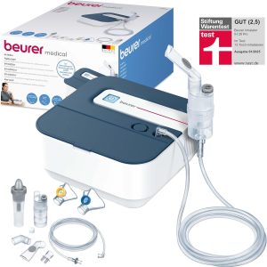 Inhalator Beurer IH 28 Pro, set nebulizator cu măști din silicon de înaltă calitate și duș nazal, performanță ridicată de pulverizare, dispozitiv inhalator pentru terapie respiratorie, pentru copii și adulți