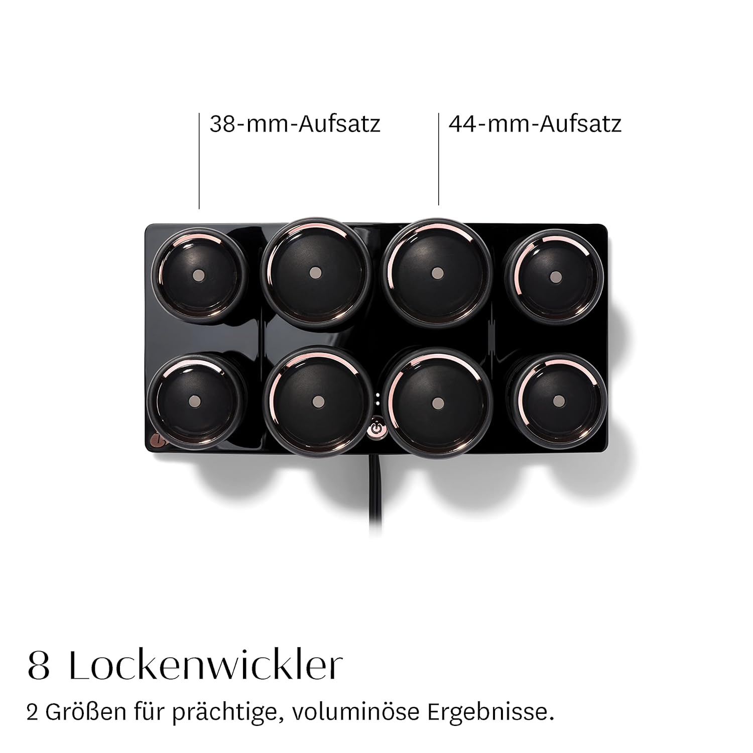 Bigudiuri calde pentru volum T3 Luxe - Set de 4 bigudiuri încălzite de 44 mm și 4 bigudiuri încălzite de 38 mm cu 2 setări de temperatură și elemente de încălzire ceramice, negru - Image 2