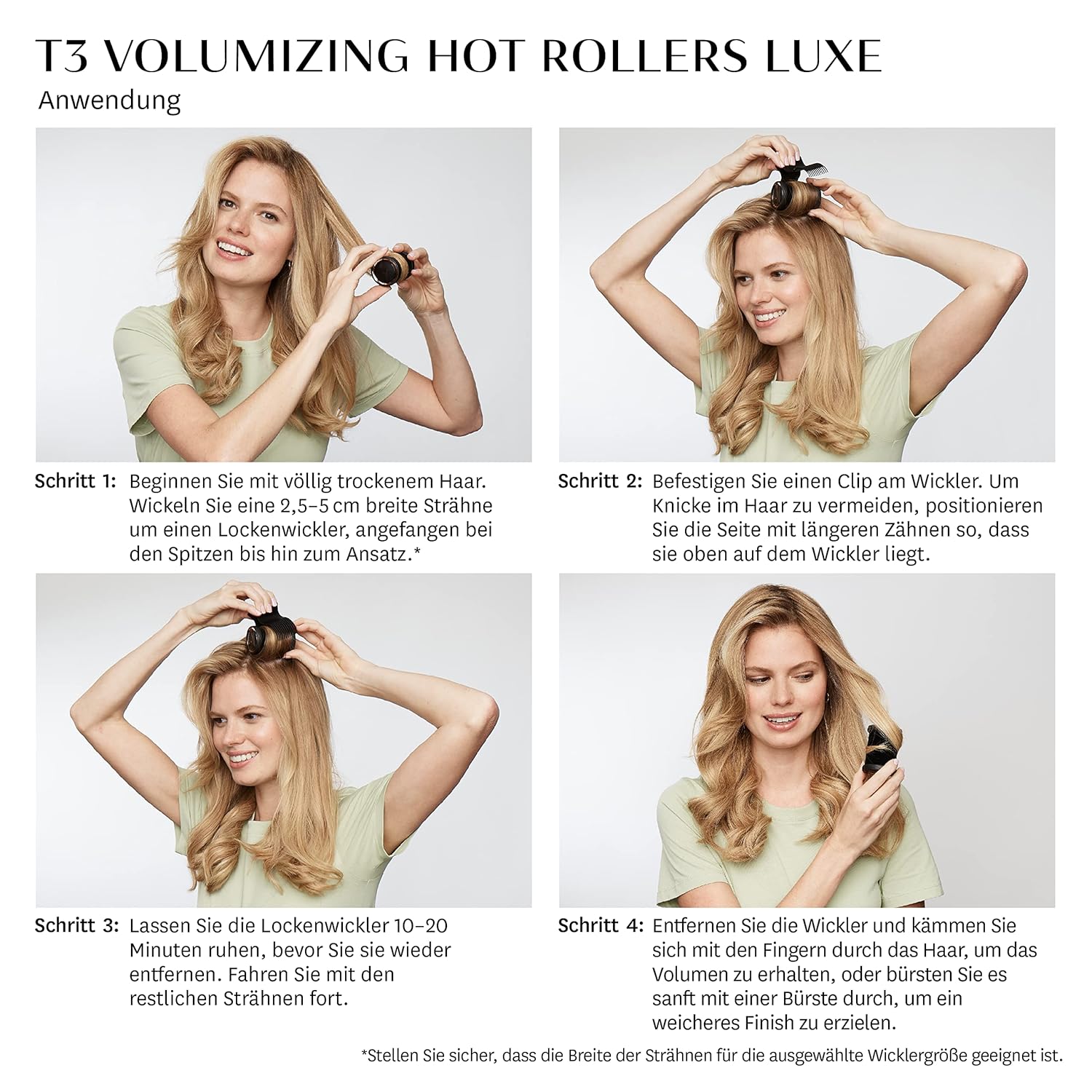 Bigudiuri calde pentru volum T3 Luxe - Set de 4 bigudiuri încălzite de 44 mm și 4 bigudiuri încălzite de 38 mm cu 2 setări de temperatură și elemente de încălzire ceramice, negru - Image 3