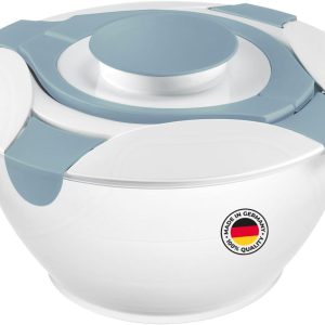 Bol pentru salată Westmark cu mânere și recipient pentru dressing, capacitate 6,5 litri, plastic, Praktika, transparent/alb/albastru, 2422227B