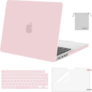 Husă MOSISO compatibilă cu MacBook Pro 14 2025 2024-2021 M4 M3 M2 M1 A3112 A3185 A3401 A2918 A2992 A2779 A2442 Pro Max, husă rigidă, protecție pentru tastatură și geantă de depozitare, cuarț roz