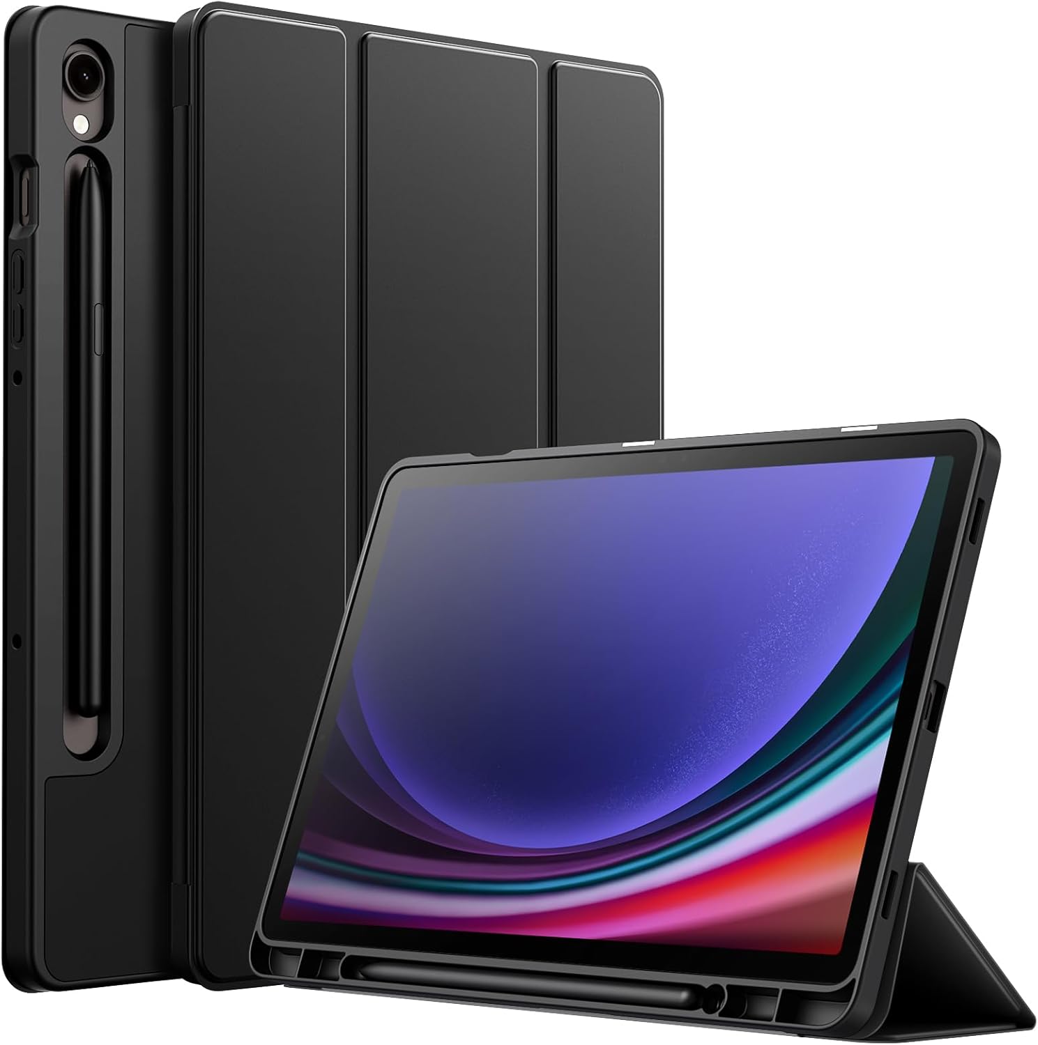 Husă JETech pentru Samsung Galaxy Tab S9 11 inch cu suport S Pen, husă de protecție pentru tabletă moale TPU cu suport triplu, suport pentru încărcare S Pen, activare/oprire automată (negru)