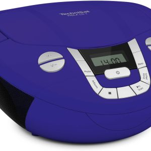TechniSat Viola CD-1 Radio portabil cu CD Boombox FM pentru copii, CD player, recepție Bluetooth, AUX, 2 x 1 Watt RMS, alimentare de la rețea și cu baterii, albastru