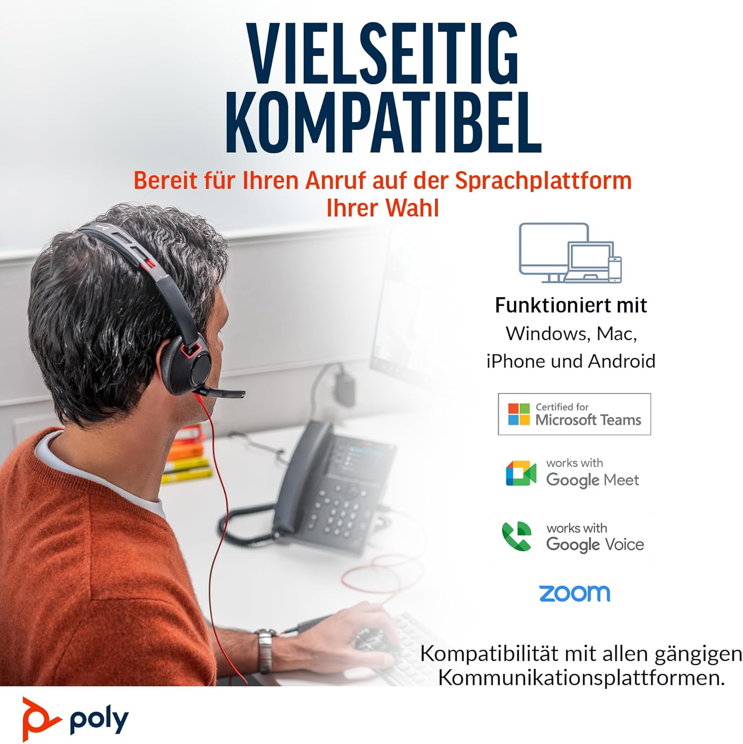 Căști cu fir Poly Blackwire 5210 (Plantronics) Microfon flexibil cu braț și anulare a zgomotului - O singură ureche - Conectați-vă la PC/dispozitive mobile prin USB-C, USB-A sau 3,5 mm, Compatibil: Teams, Zoom - Image 3