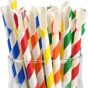 Paie de hârtie de unică folosință, paie de hârtie tip lingură pentru slushy, milkshake-uri - 20 x 0,8 cm, pachet de 200 (culori asortate)