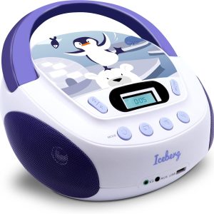 Player CD MP3 MOOOV Iceberg 477179 pentru copii, port USB și intrare audio, ieșire pentru căști, albastru