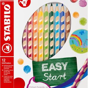 Creioane colorate ergonomice - STABILO EASYcolors - Pentru dreptaci - Pachet de 12 - Culori asortate cu ascuțitoare