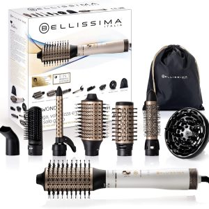 Imetec Bellissima Air Wonder, perie cu aer cald, tehnologie ionică, perii cu înveliș ceramic și keratină, usucă, adaugă volum, 8 accesorii, 1000 W