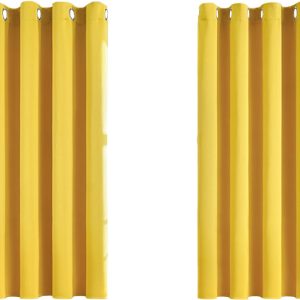 MRTREES Perdele opace, perdele termice cu ochiuri, perdea opacă, perdea cu ochiuri, perdea modernă scurtă, 137 x 117 cm (Î x L), galben muștar, set de 2 pentru hoteluri, birouri, living