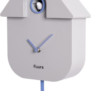 FISURA - Ceas cu cuc gri, albastru și alb, ceas de perete modern, ceas cu cuc, ceas Pădurea Neagră, 3 baterii AA neincluse. 21,5 x 8 x 41,5. Plastic ABS