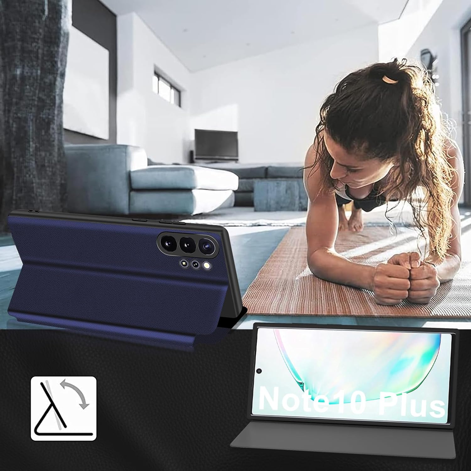 Husă Samsung Note 10 Plus, Husă de protecție Clear View pentru Samsung Galaxy Note 10 Plus, Husă cu clapă, Silicon, TPU, Rezistentă la șocuri, Subțire, Moale, Husă de protecție rezistentă la șocuri la 360°, 5G (Albastru 1) - Image 2