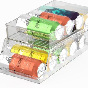 Organizator de doze JESIFFY, suport pentru doze, organizator de doze pentru frigider, sertar cu 2 niveluri pentru doze, dozator de doze pliabil pentru frigider, pentru băuturi, bere, doze de sucuri de 250 ml / 330 ml - fără BPA
