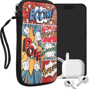 kwmobile Husă de telefon mobil pentru smartphone-uri XXL – 7 inci – Husă de protecție din neopren – Simboluri comice multicolore – Dimensiuni interioare 17,7 x 8,5 cm