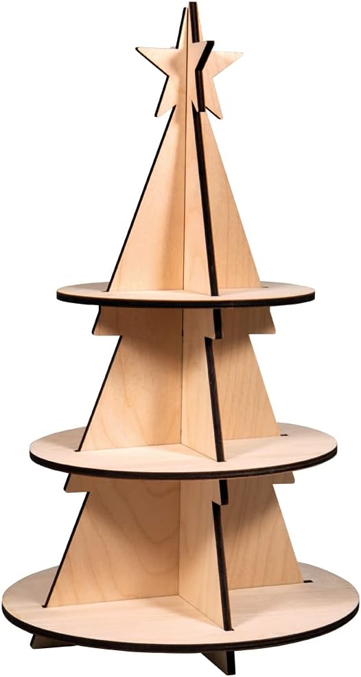 Rayher 46631505, Set suport din lemn pentru 45 de brad, certificat FSC Mix Credit, natural, înălțime 44,5 cm, 5 piese, cutie 1 set, decorațiune de Crăciun