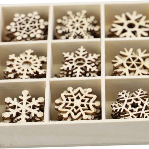Amosfun Pachet de 72 Fulgi de Nea din Lemn Ornamente din Lemn Nefinisate Decupaje Fulg de Nea din Lemn de Crăciun pentru Decorațiuni de Crăciun Ornamente Agățate pentru Bradul de Crăciun