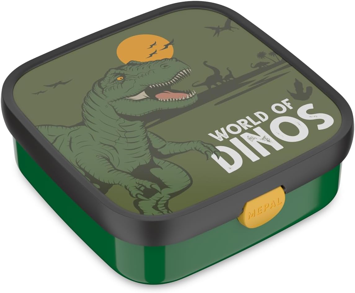 Mepal - Cutie de prânz mare Campus - Cutie de prânz Bento pentru copii - Include 2 compartimente Bento etanșe și o furculiță - Compartimentul Bento este potrivit pentru cuptorul cu microunde - 2x 200 + 1250 ml - Dinozaur