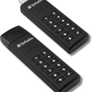 Stick de memorie Verbatim Keypad Secure USB 3.2 Gen 1, 64 GB, cu protecție prin parolă și criptare, include cablu prelungitor USB-A, USB-3 pentru laptop, notebook și altele asemenea, negru