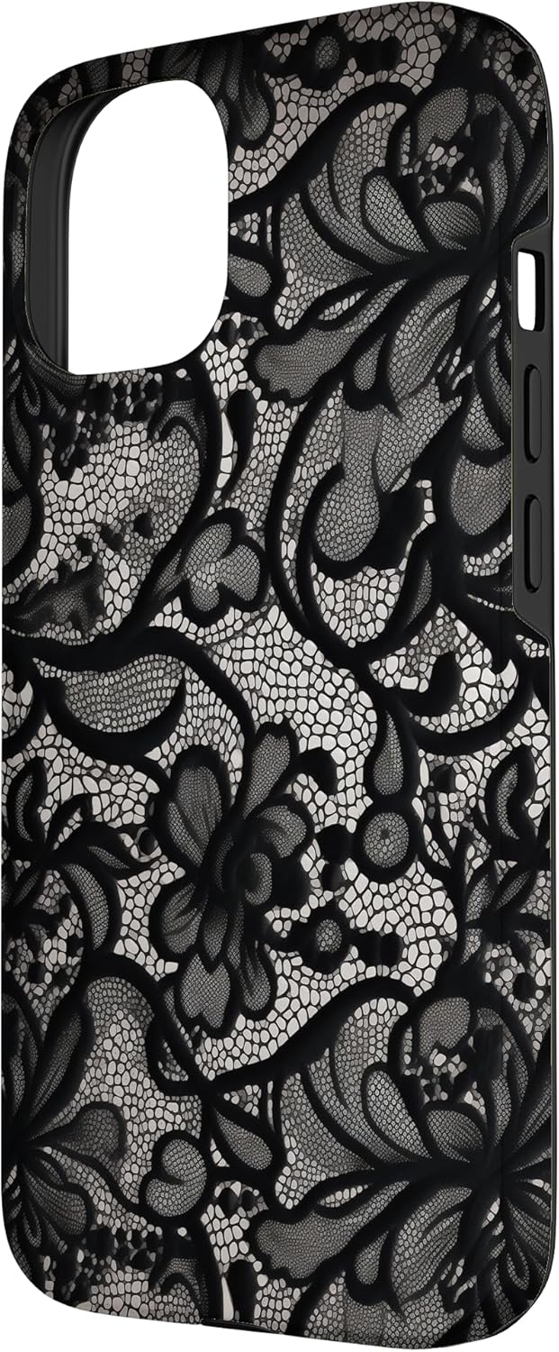 Carcasă iPhone 15 cu dantelă neagră, model vintage - Image 2