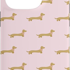 Carcasă pentru iPhone 14 Pro, Dachshund auriu, Coquette, cu fundă roz, câine Vienna, Doxie Sausage