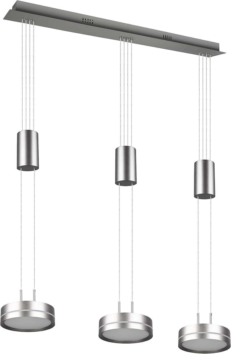 Lampă suspendată LED Trio Leuchten Franklin 326510307, metal, nichel mat, cu 3 LED-uri de 9 wați, cu întrerupător și variator