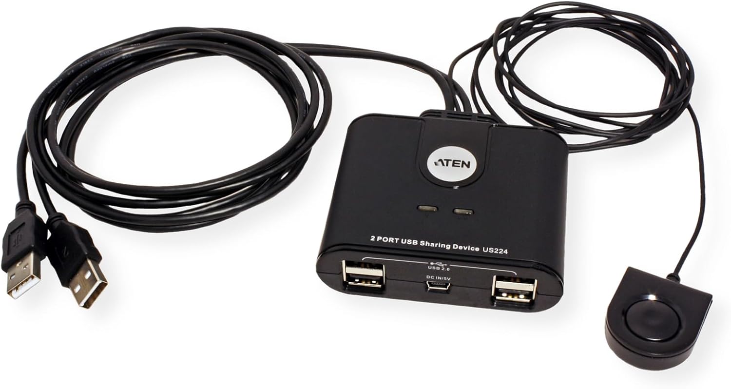 Hub periferic Aten US224 cu 2 porturi USB 2.0 - Negru - Image 2