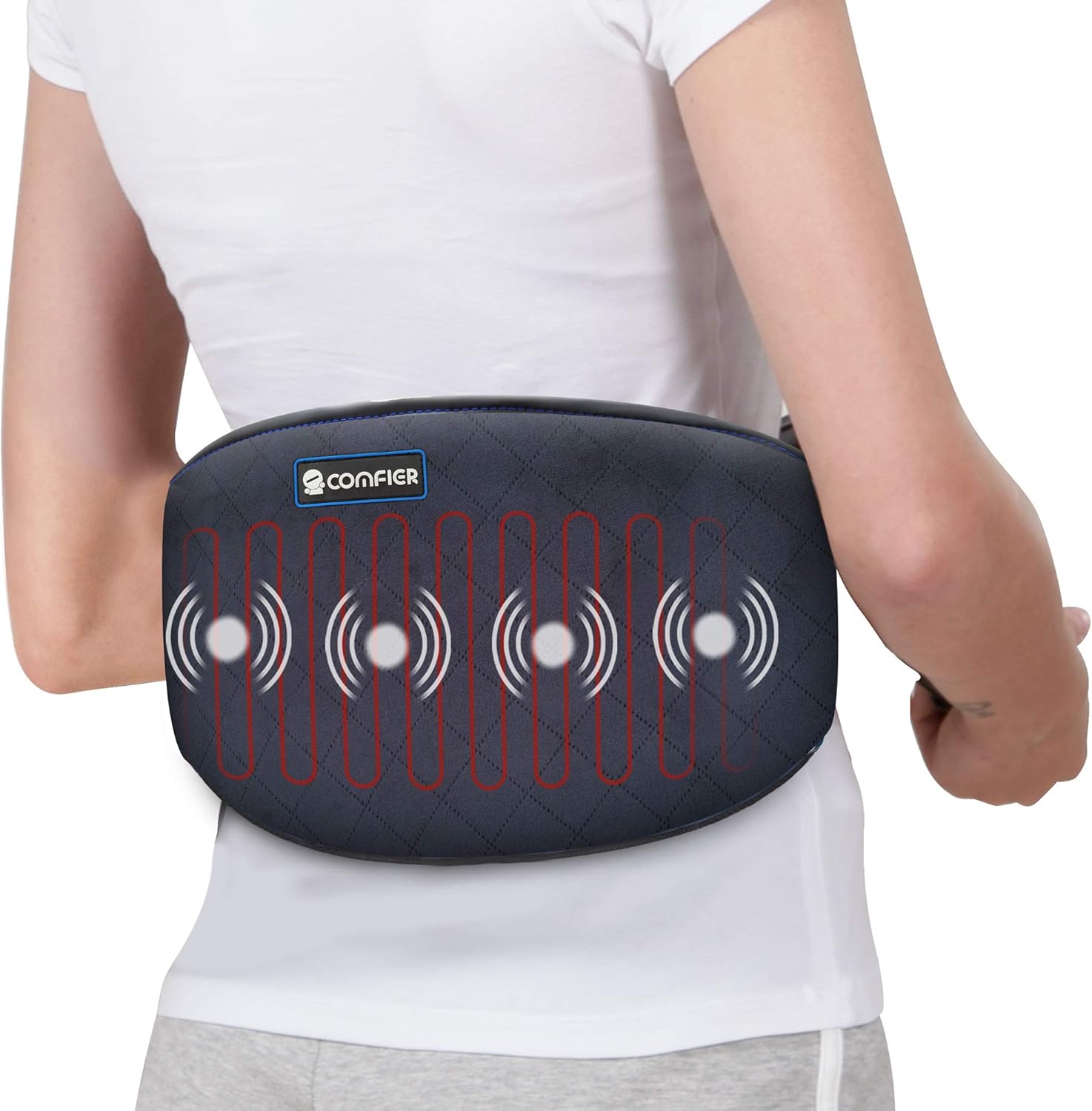 Centură de încălzire COMFIER pentru masaj cu vibrații pentru spate, centură de masaj de 147 x 22 cm cu 2 niveluri de căldură și 3 moduri de masaj, pernă electrică de încălzire cu oprire automată