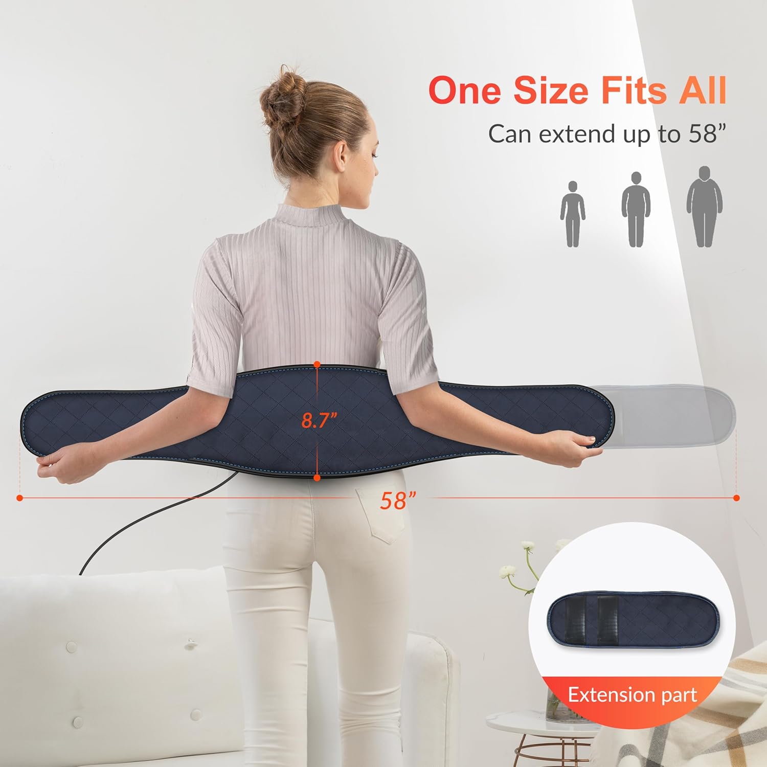 Centură de încălzire COMFIER pentru masaj cu vibrații pentru spate, centură de masaj de 147 x 22 cm cu 2 niveluri de căldură și 3 moduri de masaj, pernă electrică de încălzire cu oprire automată - Image 2