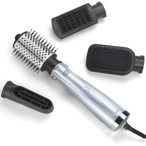 Perie cu aer cald BaByliss Hydro-Fusion 4 în 1 - Perie pentru uscător de păr anti-încrețire 1000 W, tehnologie cu ioni, uscare, îndreptare, pieptănare, modelare într-un singur pas, albastră, AS774E