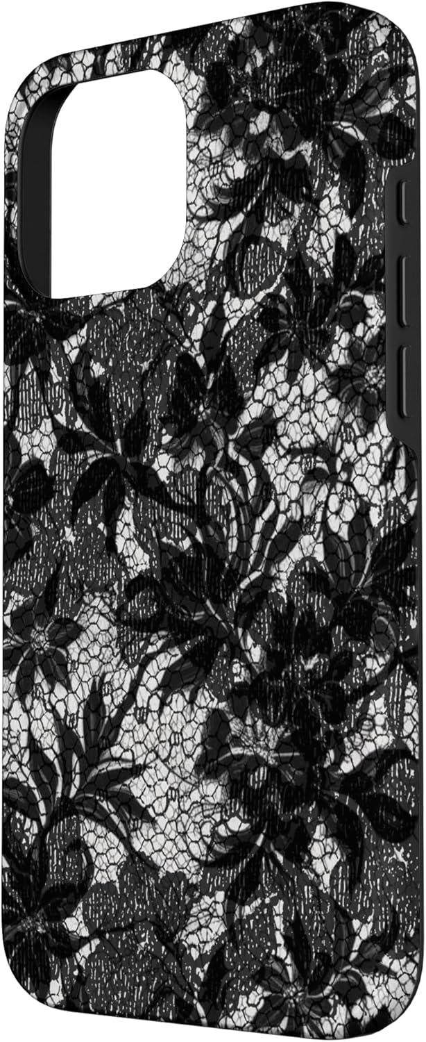 Carcasă vintage gotică cu design floral din dantelă neagră pentru iPhone 16 Pro Max - Image 2