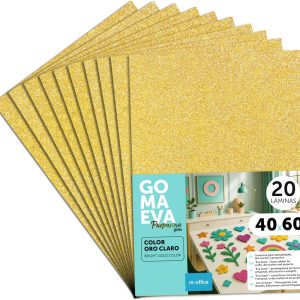 Folii de cauciuc spumat m-office cu sclipici 40 x 60 cm, panouri colorate din spumă EVA pentru copii, bricolaj, școală, proiecte de decorare și artă - ideale ca hârtie pentru artizanat, cauciuc spumat cu sclipici (auriu deschis)