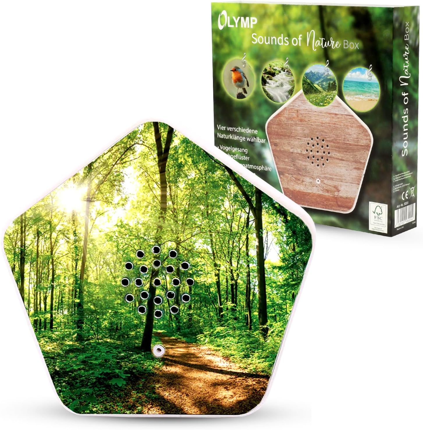 Cutie muzicală Olymp Sounds of Nature | Sunete naturale pentru relaxare și pace | Cutie de sunete cu cântec de păsări, șoapte de pârâu, pajiști montane, zgomot de mare | Cutie muzicală cu senzor de mișcare și control individual al volumului