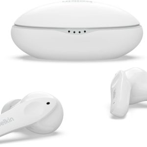 Căști Bluetooth Belkin SOUNDFORM Nano pentru copii, limită wireless de 85dB pentru protecție auditivă, predare online, școală, certificate IPX5, funcționare 24 de ore pentru iPhone, iPad, Kindle etc. - Alb