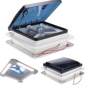 Ventilator de acoperiș pentru rulote, 12 V, ventilator de evacuare mobil cu lumină LED, ventilație a aerului pentru autorulote, ventilator de acoperiș, ventilator de acoperiș, ventilator de evacuare reversibil pentru fereastră de acoperiș, orificiu de aerisire pentru hotă de acoperiș