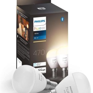 Philips Hue White E14 Luster, 2 x 470 lm, reglabil, lumină albă caldă, controlabil prin aplicație, compatibil cu Amazon Alexa (Echo, Echo Dot), pachet de 2