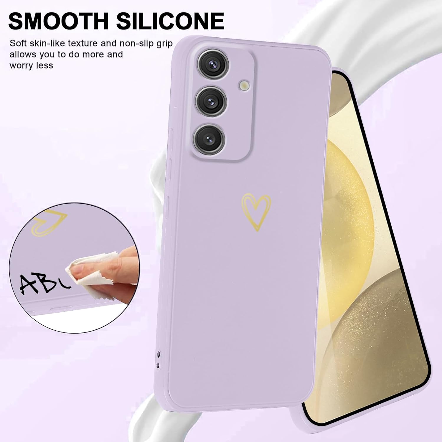 Husă de telefon mobil pentru Samsung Galaxy S24 5G, husă cu curea, motiv inimă, husă de telefon mobil pentru agățat, silicon, rezistentă la șocuri, ultra subțire, moale, husă de protecție cu șnur, model auriu cu dragoste, violet - Image 2